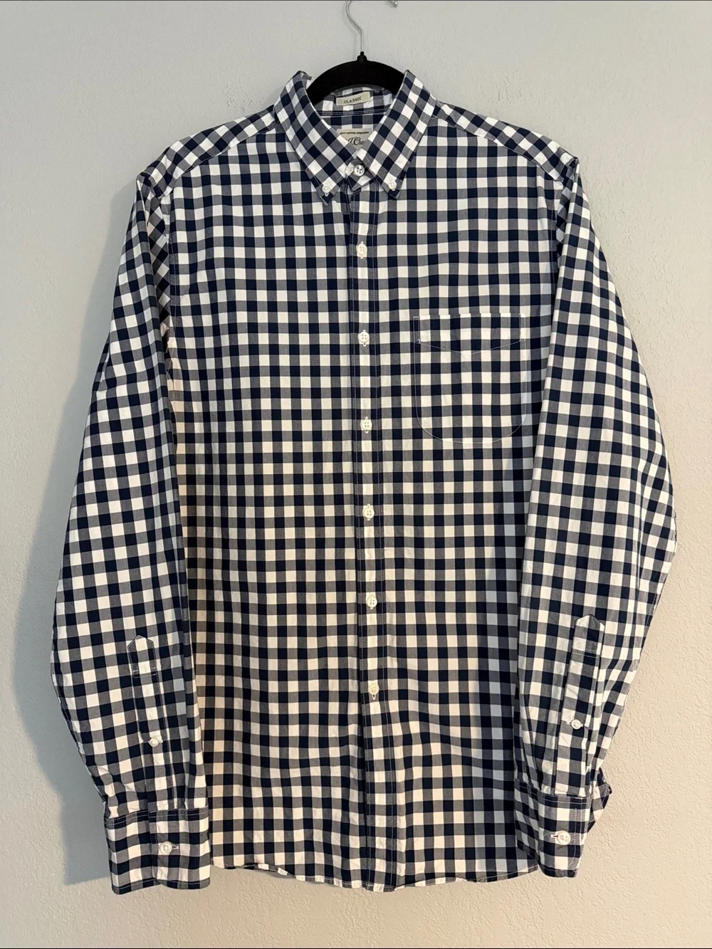 J. Crew Classic Fit Navy and White Gingham Button-Down Long Sleeve Shirt in S